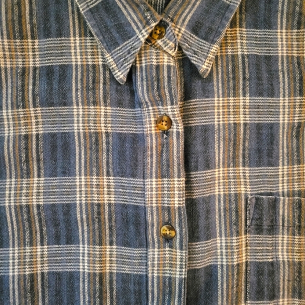 VINTAGE 1990s LEGEND JEANSWEAR Sleeveless Button Down Plaid Top Denim Blue - Picture 5 of 11